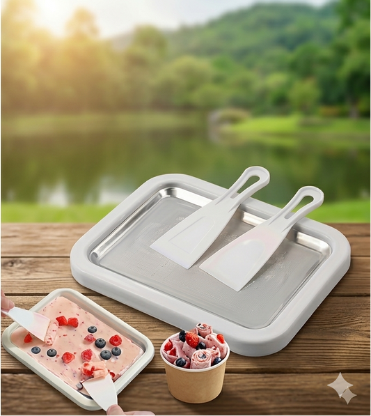 Poêle Crème Glacée Roulée — Plaque Froide + 2 Grattoirs