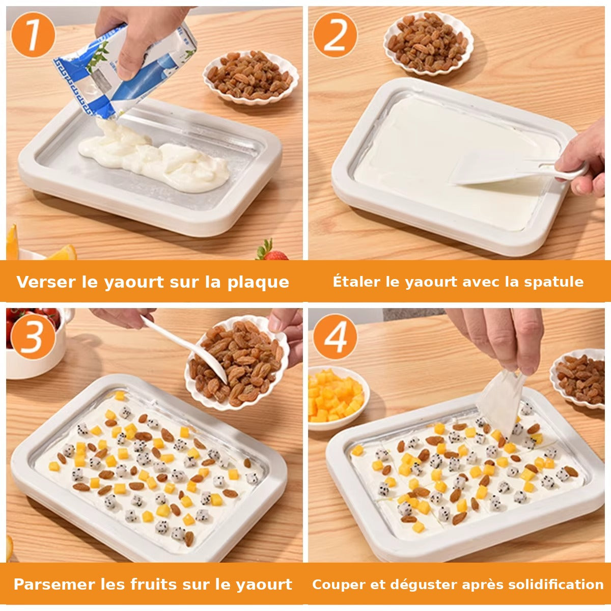 Poêle Crème Glacée Roulée — Plaque Froide + 2 Grattoirs